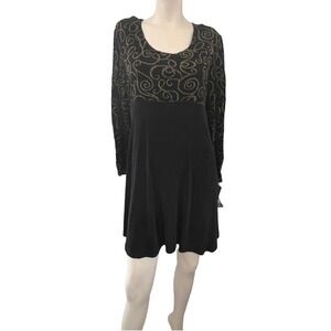 SL Petites Black Glitter Swirl Dress Size 14 P Evening New Years Elegant Party